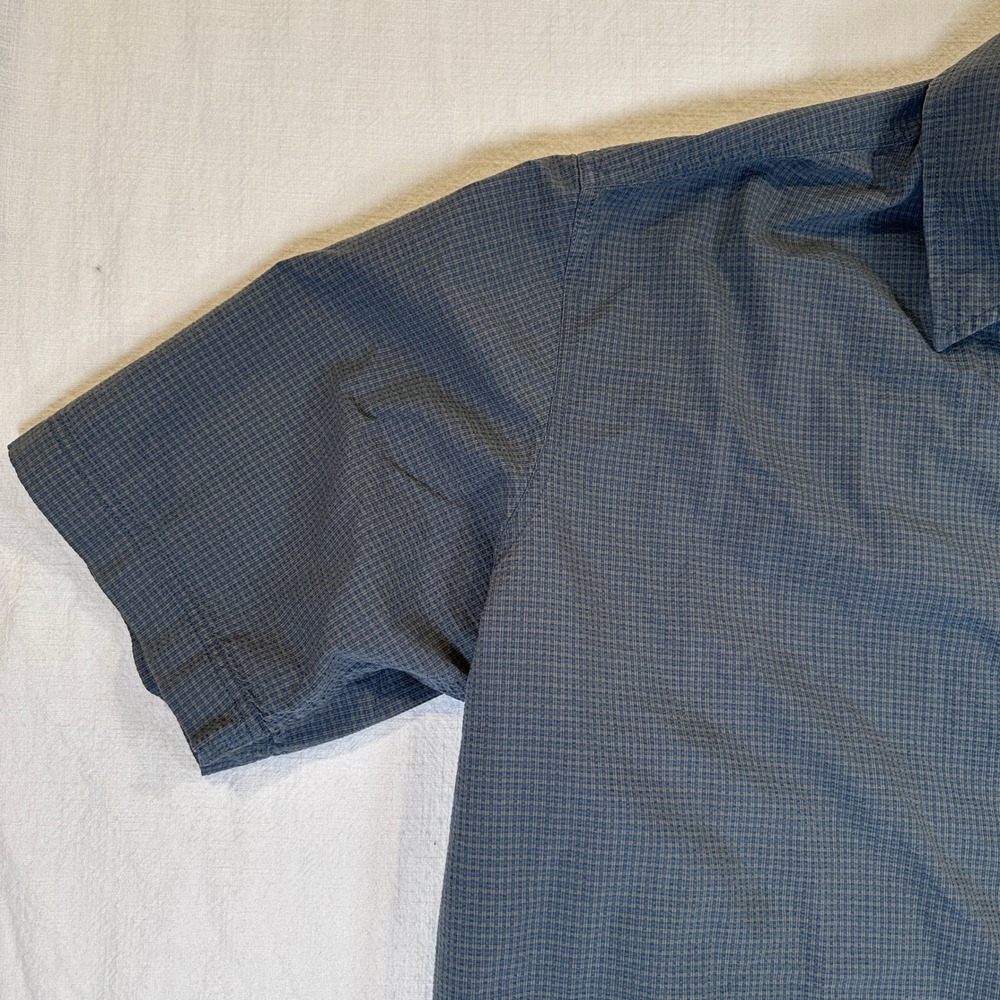 Eddie Bauer Mens 3XL Tall Blue Micro Check Short Sleeve Button Up Shirt Pocket - Picture 9 of 16